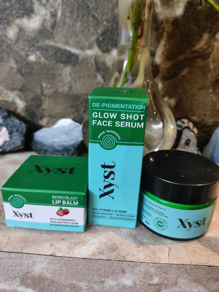 Brand Xyst.. Xyst Brand is Very Nick.. Good For All Type Skin Care Products.. Glow Face Serum, Day Face Cream, Lip Balm