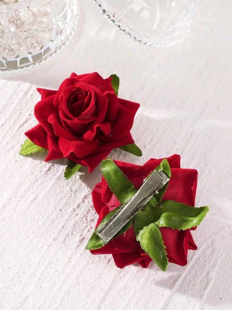 Red Rose Hair Clips