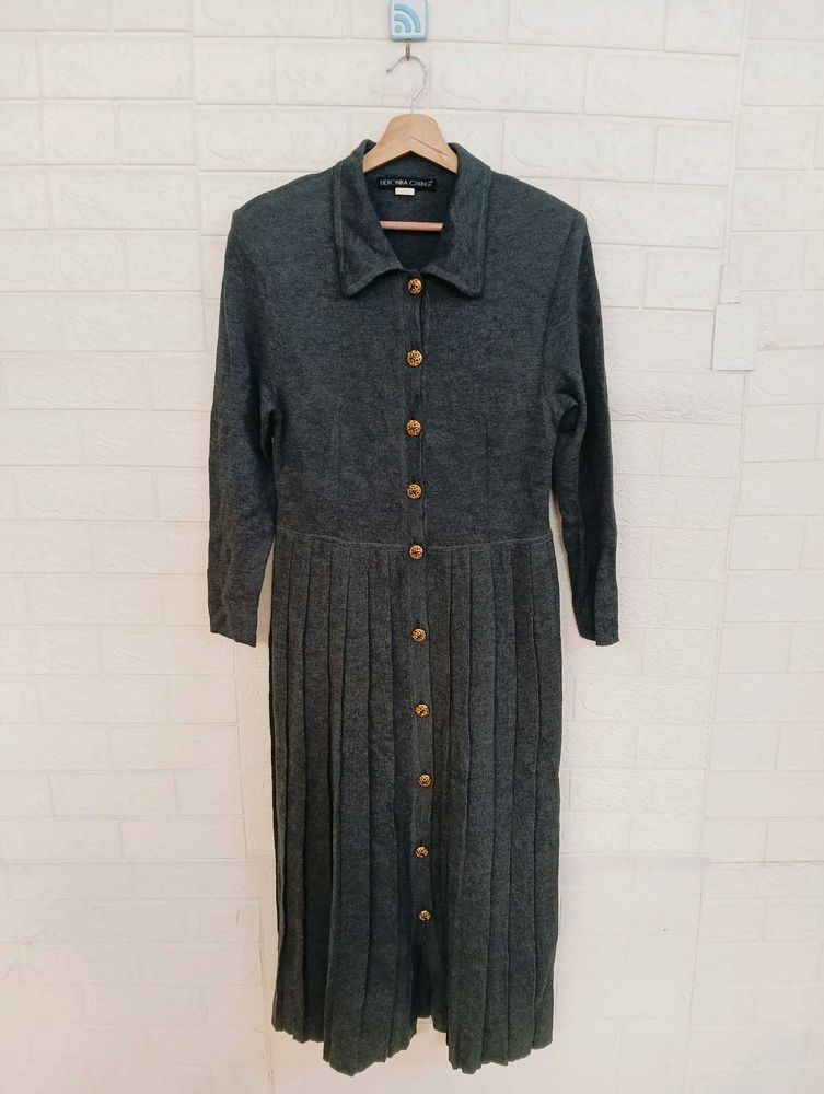 Vintage Gray Button-Down Dress