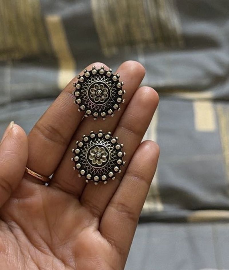 Studded Silver Tone Earrings