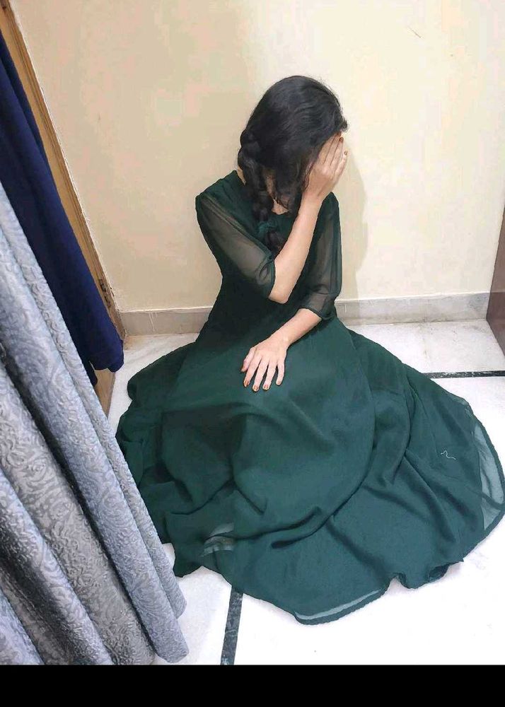 women Western Green Maxi Dresslong gown frock