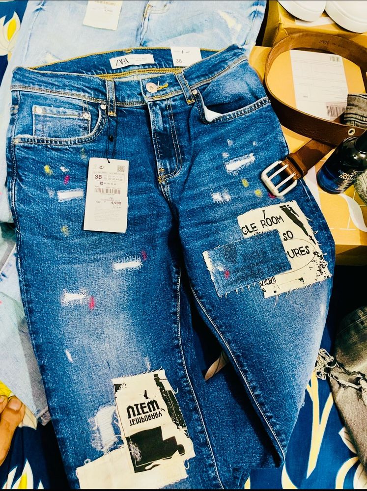 Zara Distressed Patch Jeans