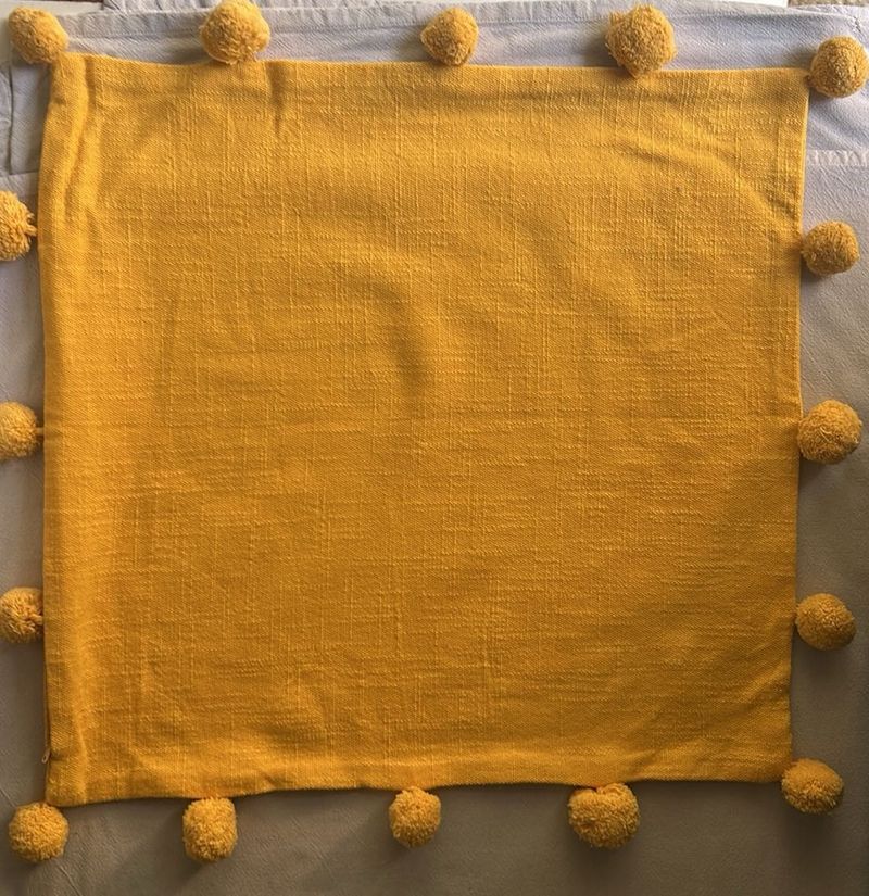 45x45 Yellow Pompom Cotton Cushion Cover