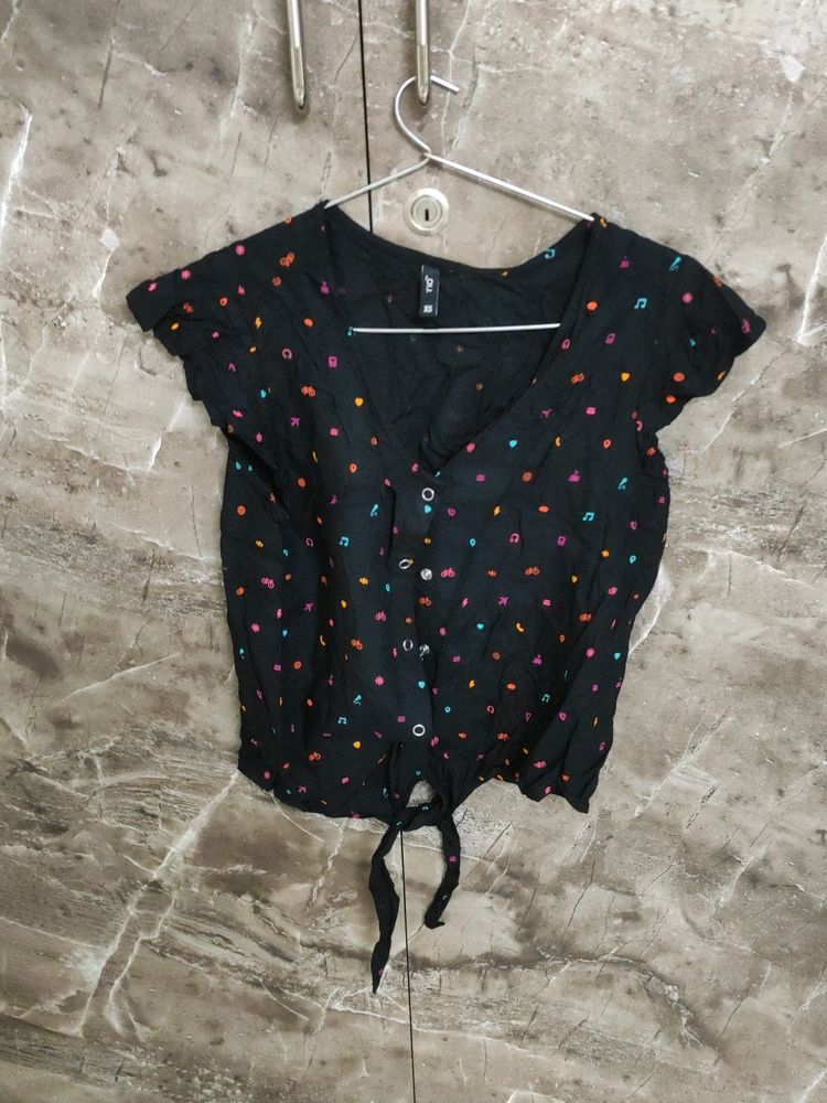 Black Crop Shirt with Front Tieup