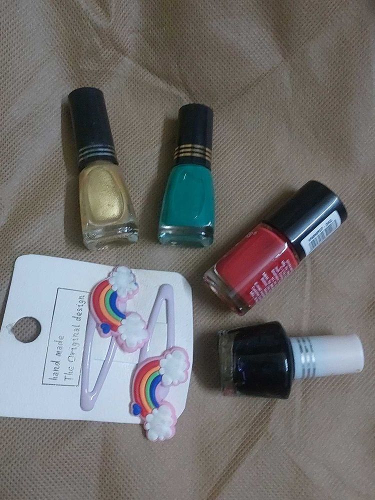 Nail Paints Combo of 4 N 1 pair Tic Tac Pin