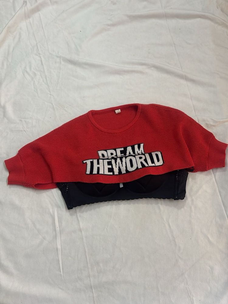 Red underbust crop top