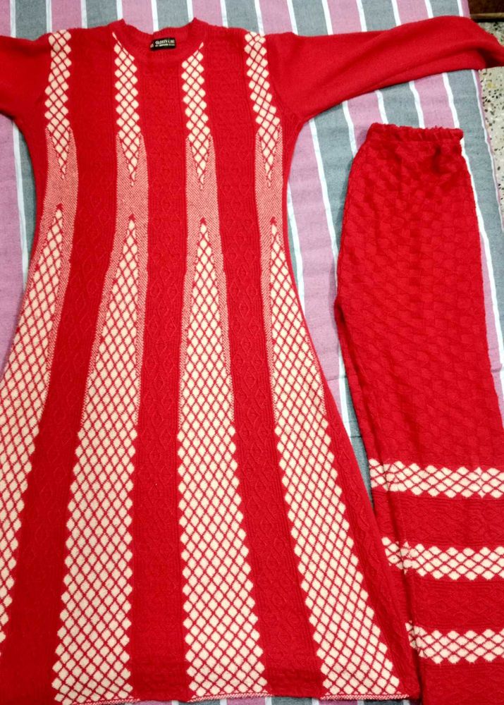 Red Knit Kurta Set❤️