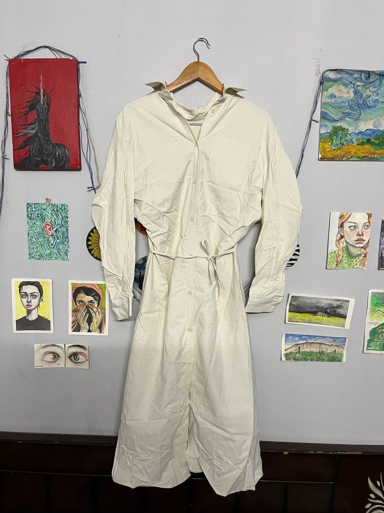 Beige Shirtdress with Tie Waist🤍🤍