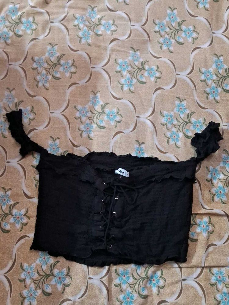 Black Lace-Up Crop Top