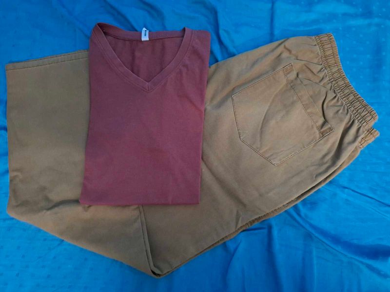 No Fuss L size Men Tshirt &amp; Khaki Casual Trousers