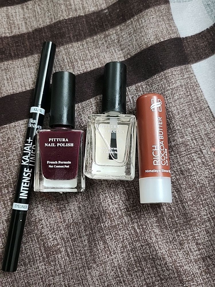 Miniso Nailpolish(2) + Himalaya Lipbalm + Blue Heaven Dual Kajal Plus Liner