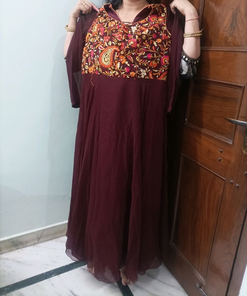 Beautiful Maroon Plazo Dress With Dupatta