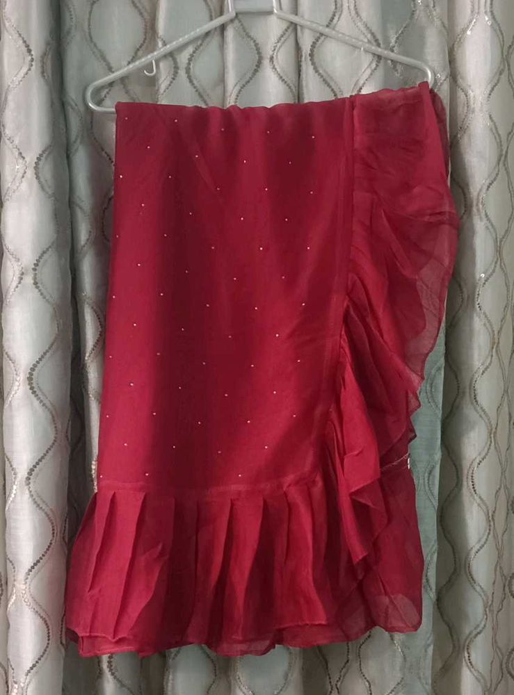 Maroon Chiffon Ruffle Saree