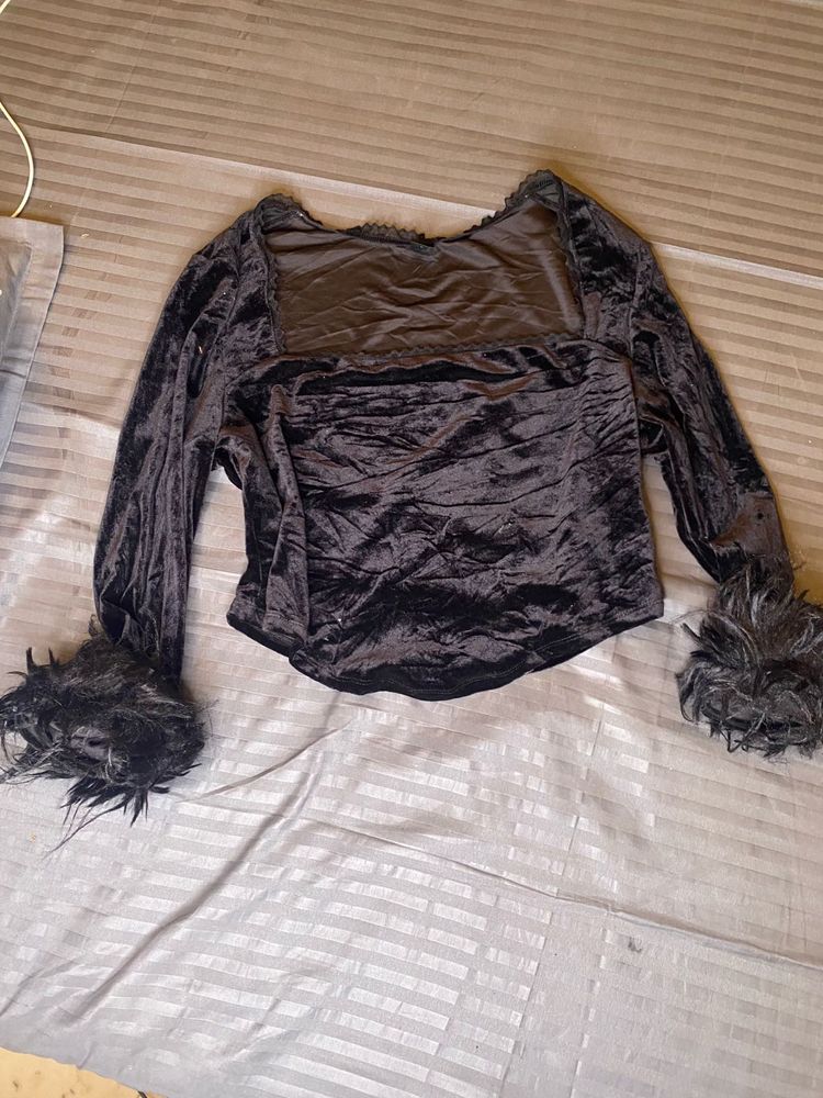 furr shein Velvet Long Sleeve Top