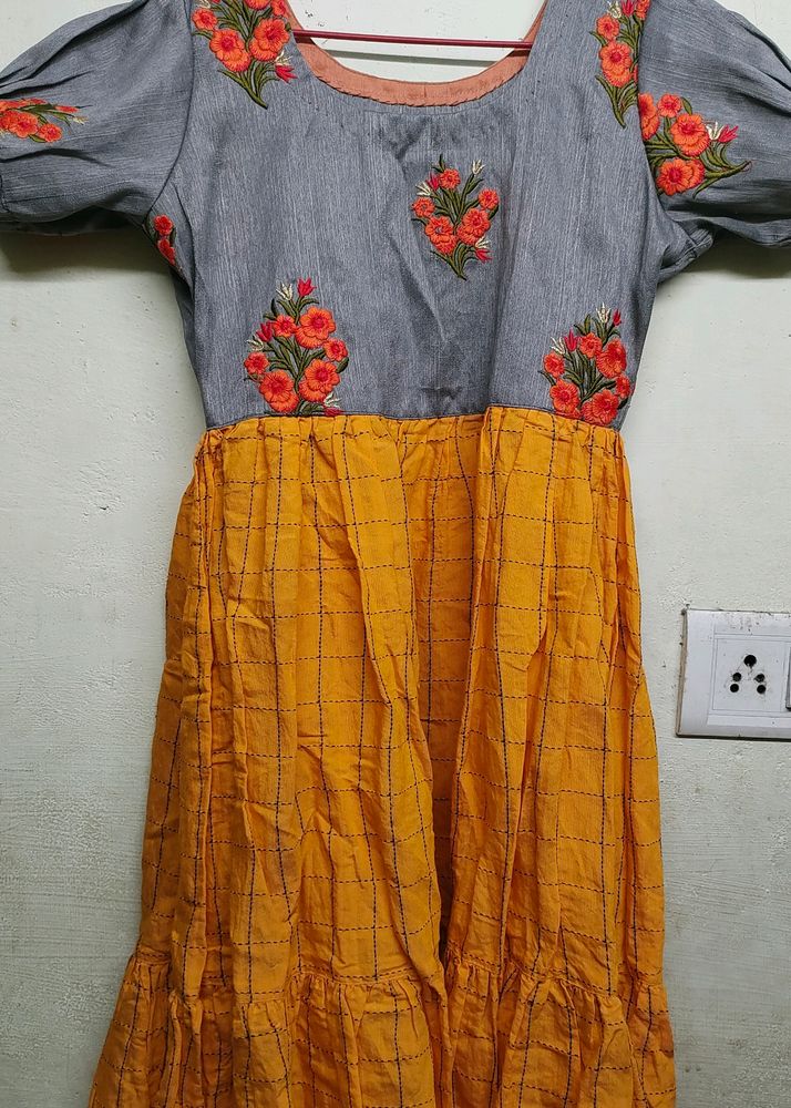 Orange Embroidery Midi Dress