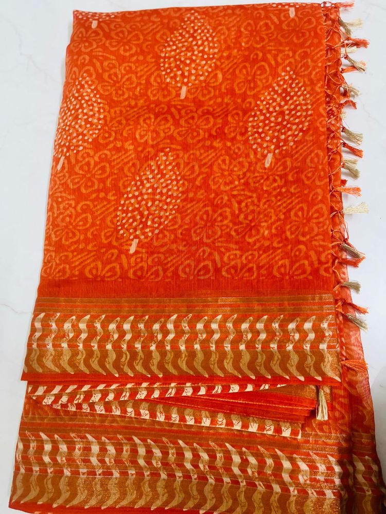Orange Printed Sari