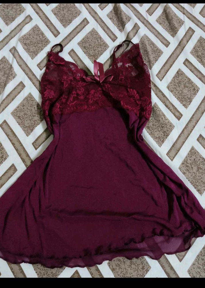 Maroon Lace Babydoll Nighty