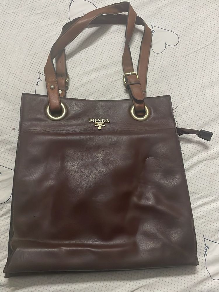 Original Prada Brown Leather Handbag