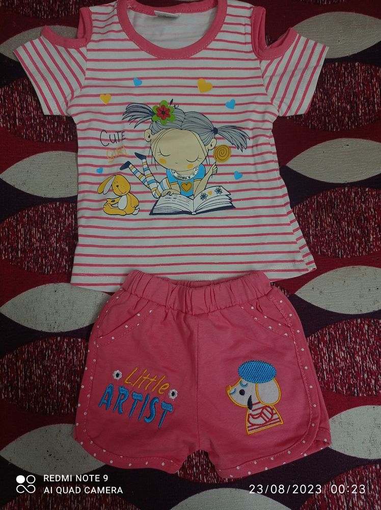 0-3 Months Baby Girl Tshirt And Short Pant