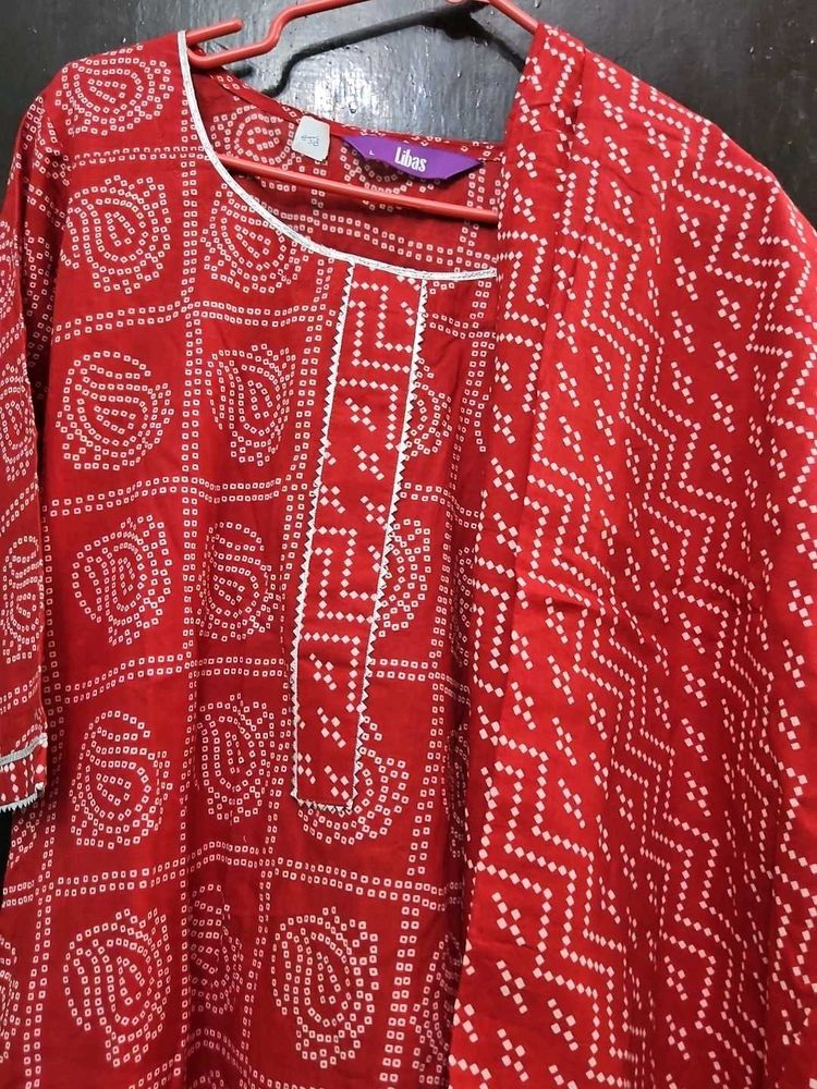 Red &amp; White Printed Kurta