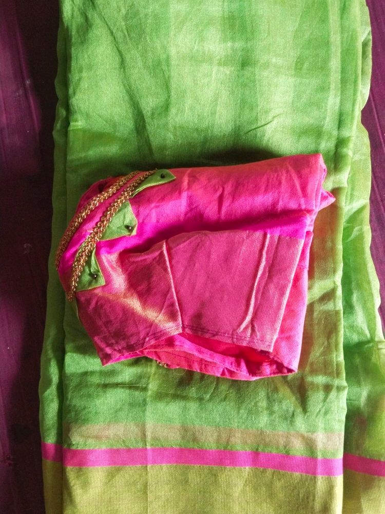 Cotton Blend Saree, With Blouse Piece