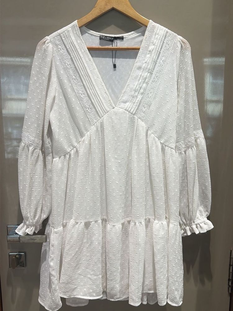 White V-Neck Mini Dress