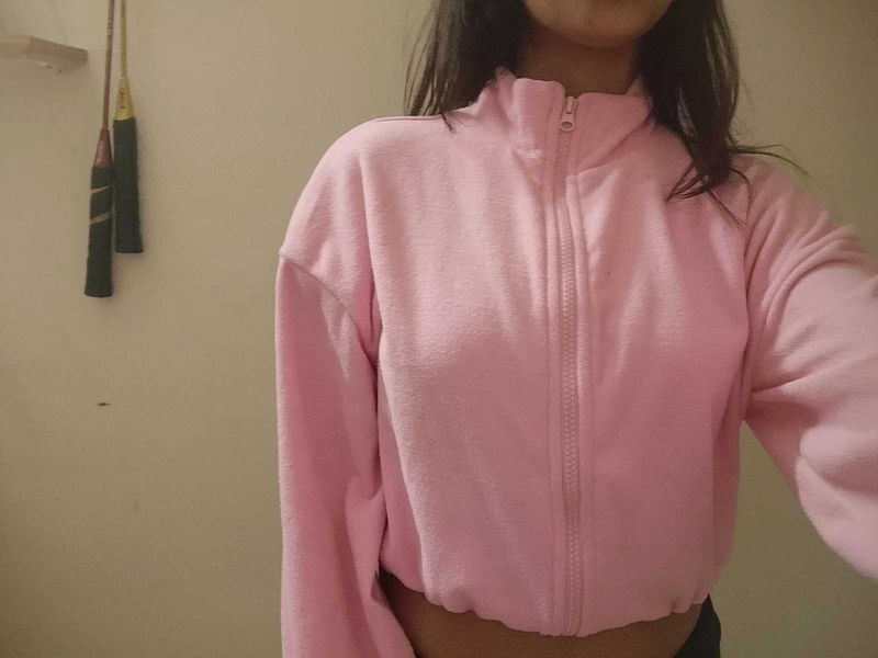 TOKYO TALKIES Pink Cropped Zip-Up Jacket