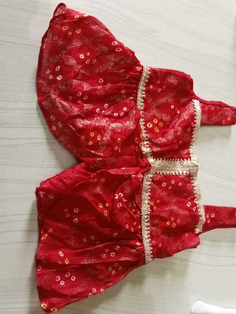 Red Bandhani Dress Material Set