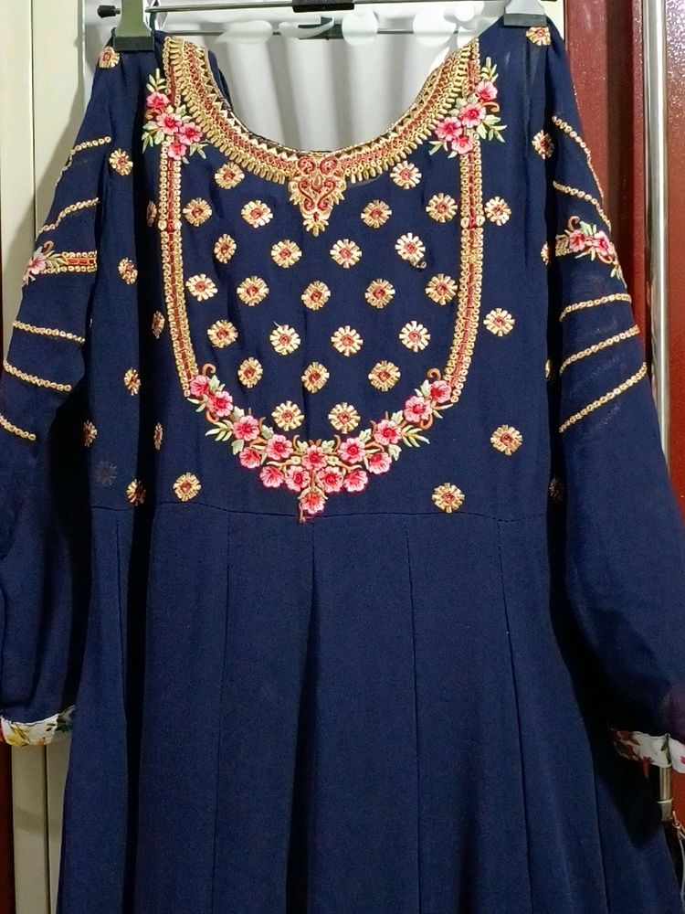 Embroidered Navy Blue Kurti