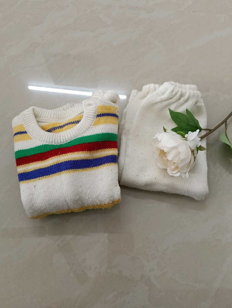 Babyhug Full Sleeves Striped Sweater &amp; Pajama Set