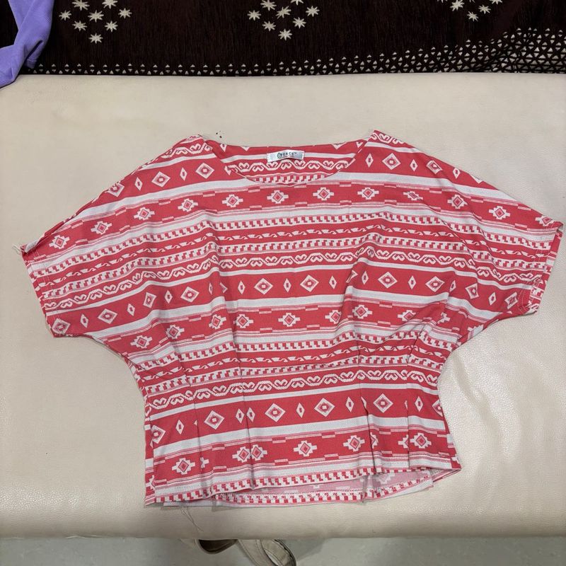 Crop Top In White and Pink Colour