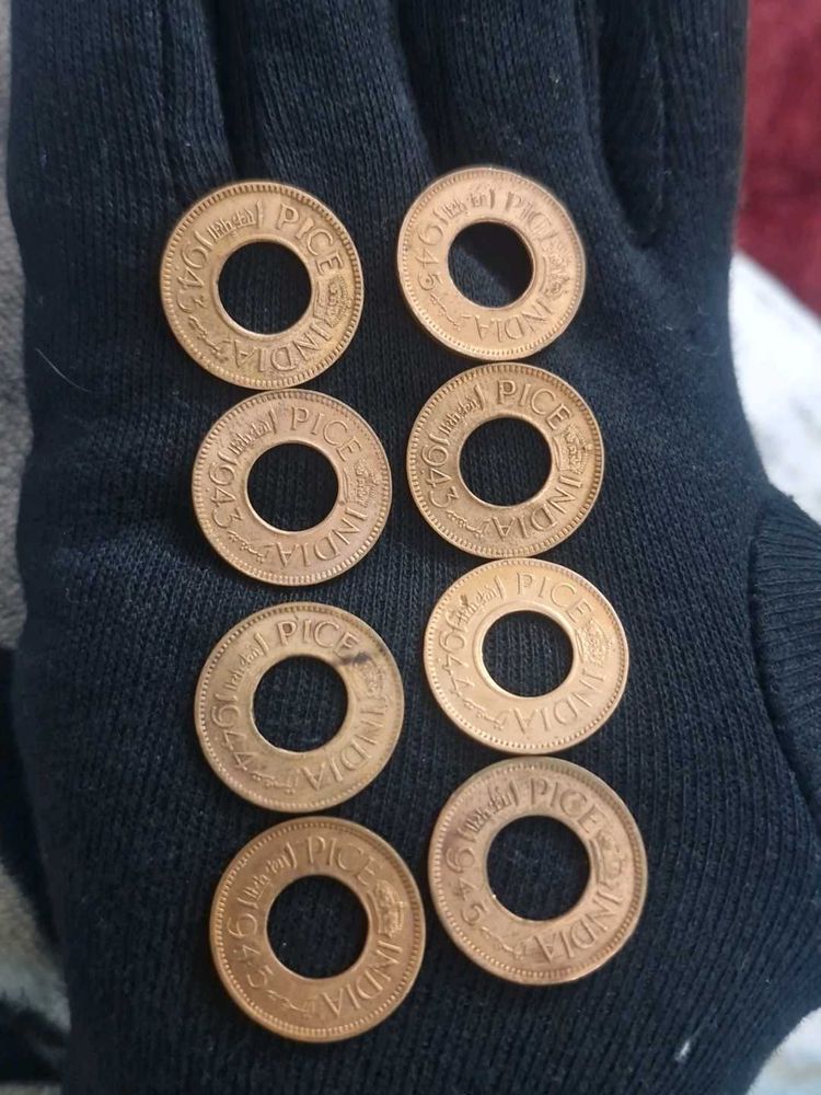 Vintage 1943 India Pice Coins - Set of 8