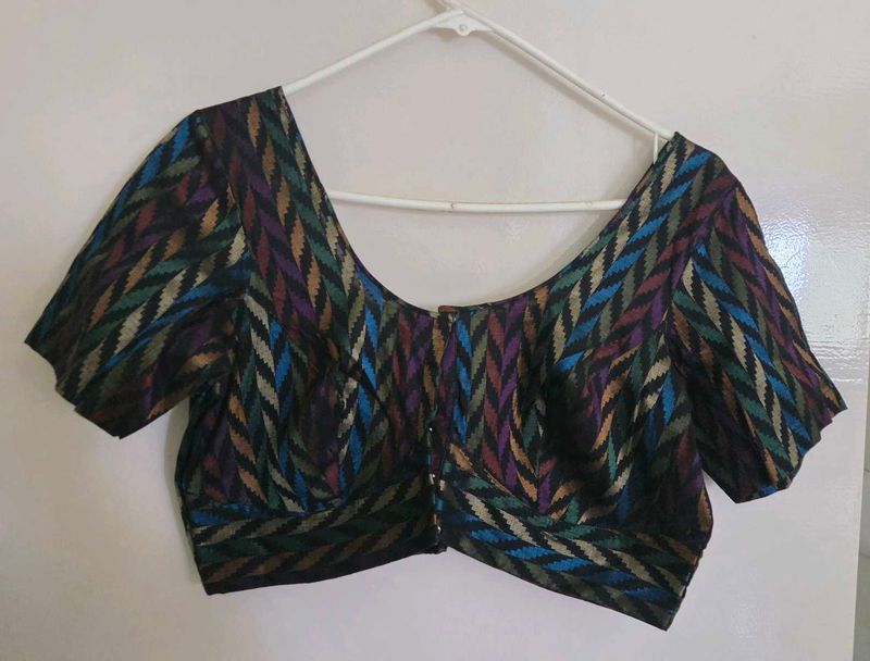 Black cotton blouse with multi color design
