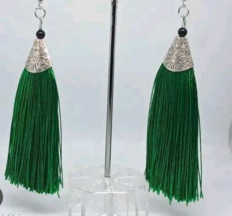 Emerald Green Tassel Earrings