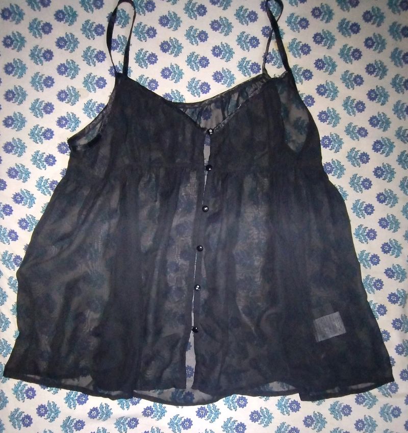 Black Sheer Floral Top.
