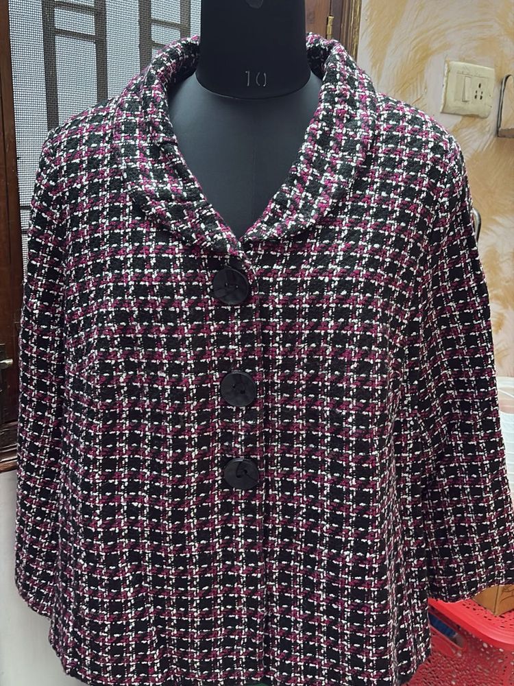 Plus Size Checkered Tweed Jacket