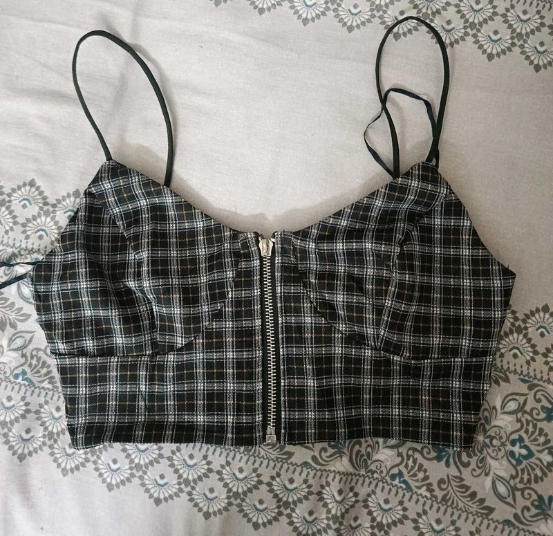 Plaid Zip-Up Crop Top