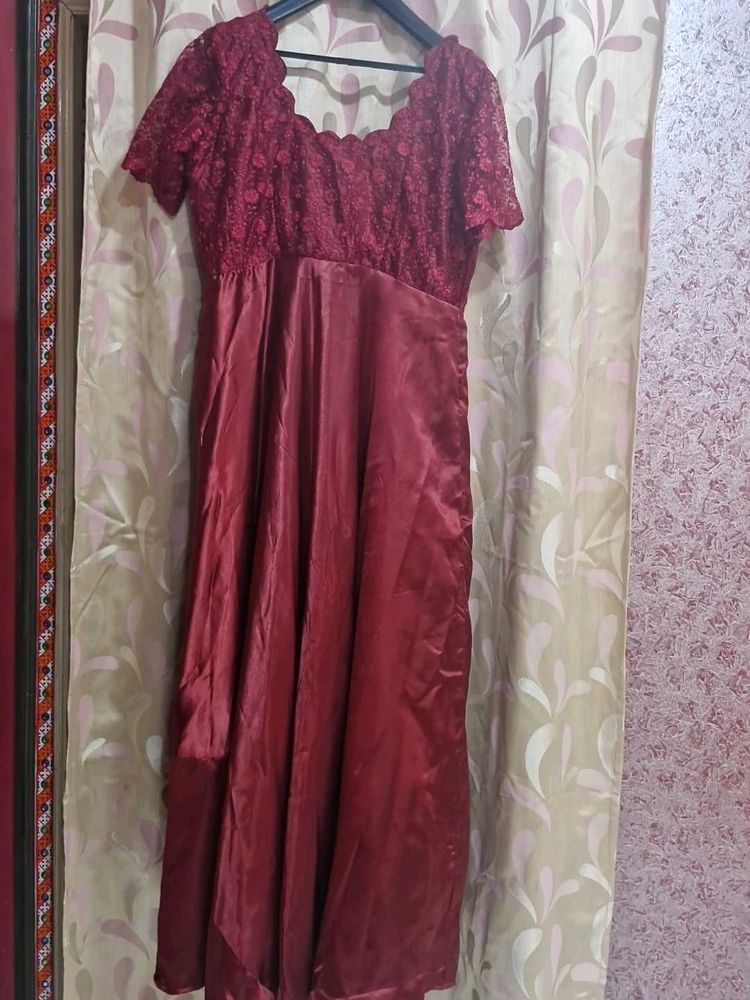 Elegant Maroon Lace Dress