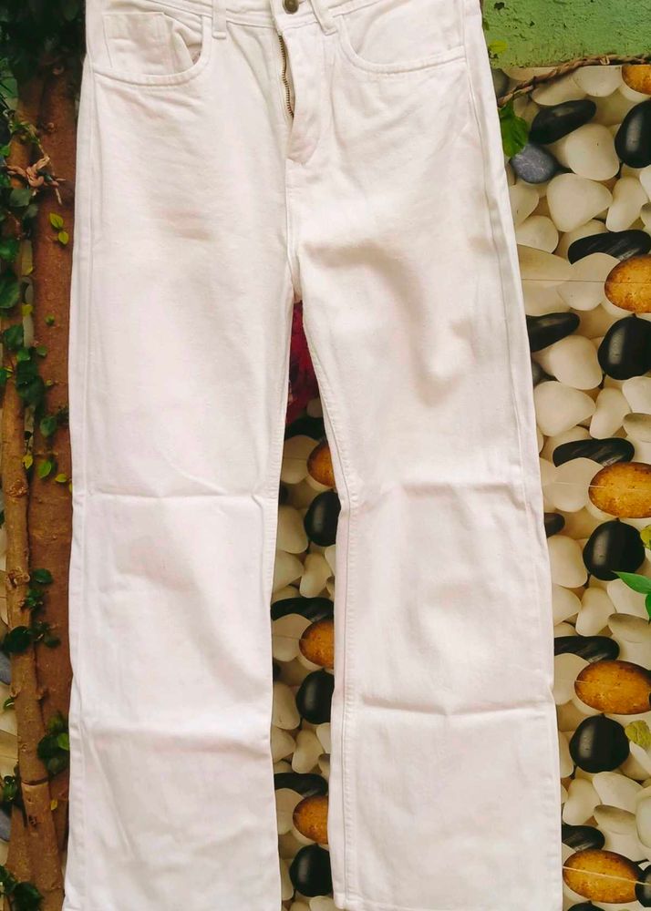 White straight leg jeans