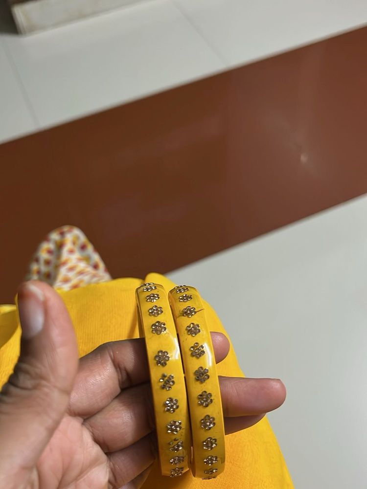 Yellow Bangles with Floral Detail