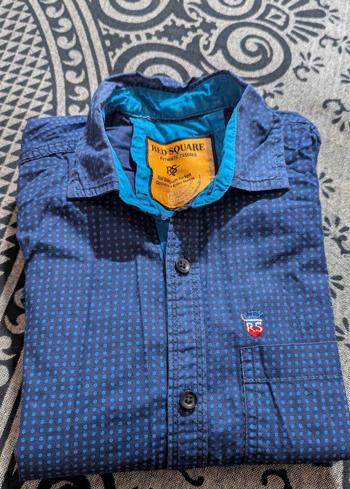 Blue Patterned Casual Shirt For Men