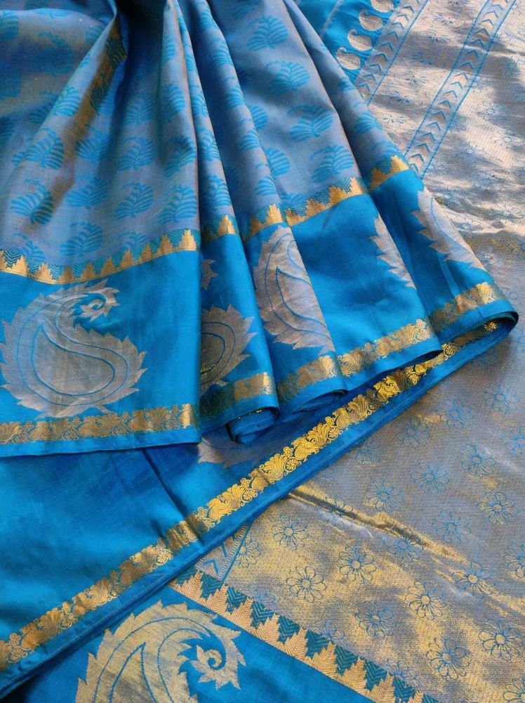 Peacock blue kanchipuram silk Saree