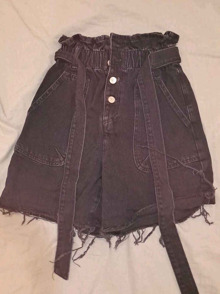 High Waist Black Denim Shorts