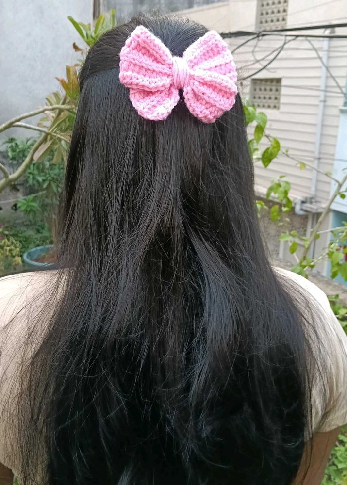 Pink Crochet Bow Hair Clip (All Colour Available)