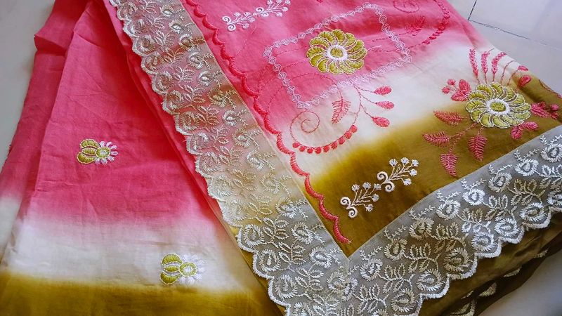 THREE SHADE UNIQUE COTTON SAREE + FREE GIFT