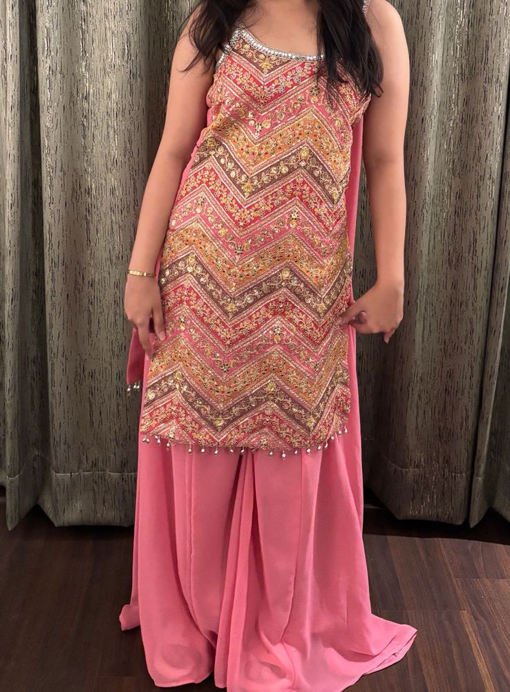 Sleeveless Pink Embroidered Indian Outfit