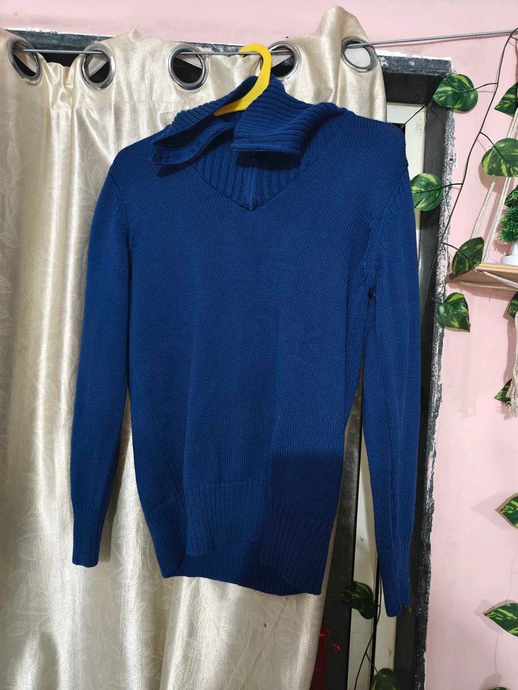 Blue Collared Knit Sweater