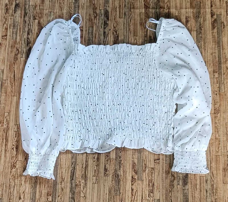 Polka Dot Puff Sleeve Top