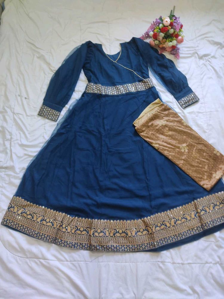 Elegant Blue Embroidered Ethnic Dress