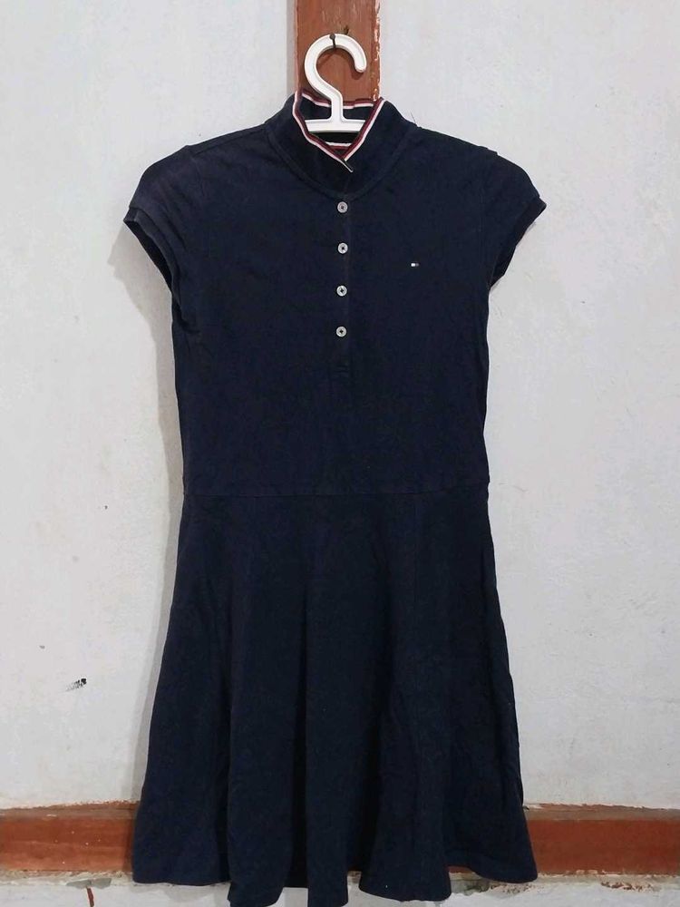 Navy Blue Mini Fit And Flare Dress